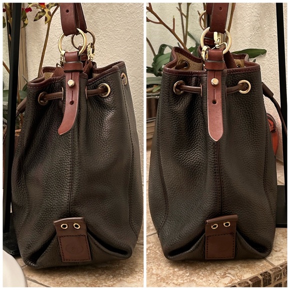 Dooney & Bourke Large pebbled leather drawstring bucket bag dyed Walnut Brown - Picture 5 of 14